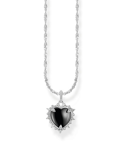 Thomas Sabo Necklace Pendant Heart Romance KE2297-643-11-L45V halsband med tunn vriden silverkedja och svart hjärthänge med dekorativ silverkant dekorerad med zirkoner.