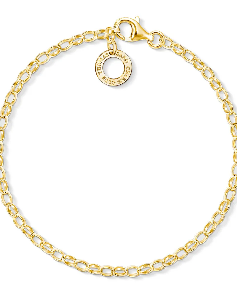 Guldpläterat Thomas Sabo Charm Club X0243-413-39 charm-armband med karbinhake och logobricka.