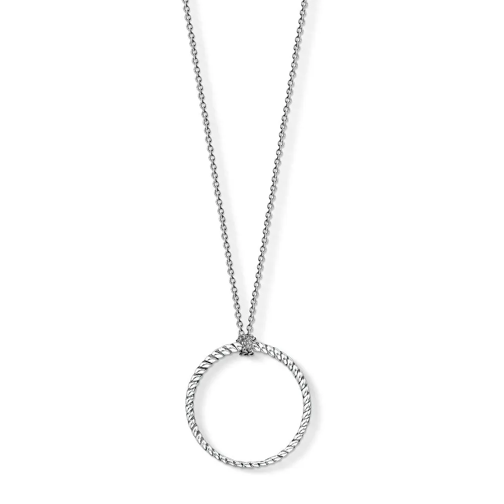 Pitkä hopeinen Thomas Sabo Charm Club X0251-637-21-L70 -kaulakoru punotulla renkaalla.