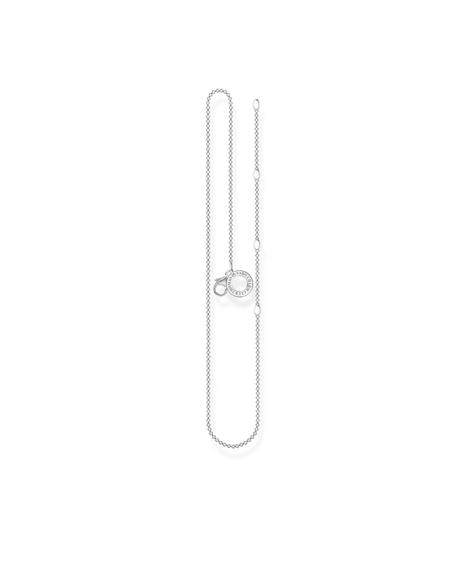 Thomas Sabo Charm Club -hopeakaulaketju, jossa karabiinilukko ja pyöreä logorengas.