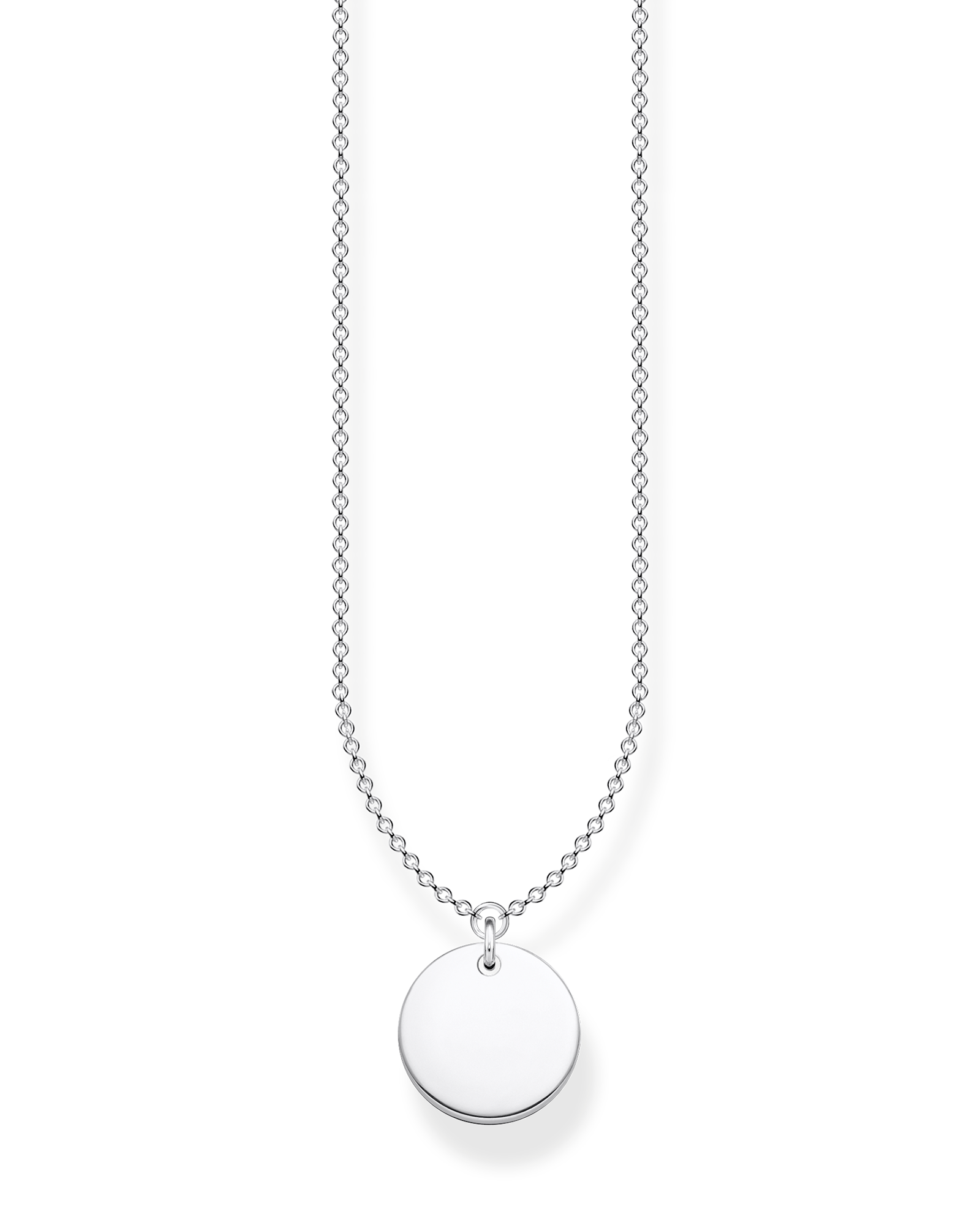 Thomas Sabo Necklace With Disc KE1958-001-21-L45V har en tunn silverkedja. Hänget är en rund platta.
Thomas Sabo Necklace With Disc KE1958-413-39-L45V har en tunn förgylld silverkedja. Hänget är en rund guldfärgad platta.