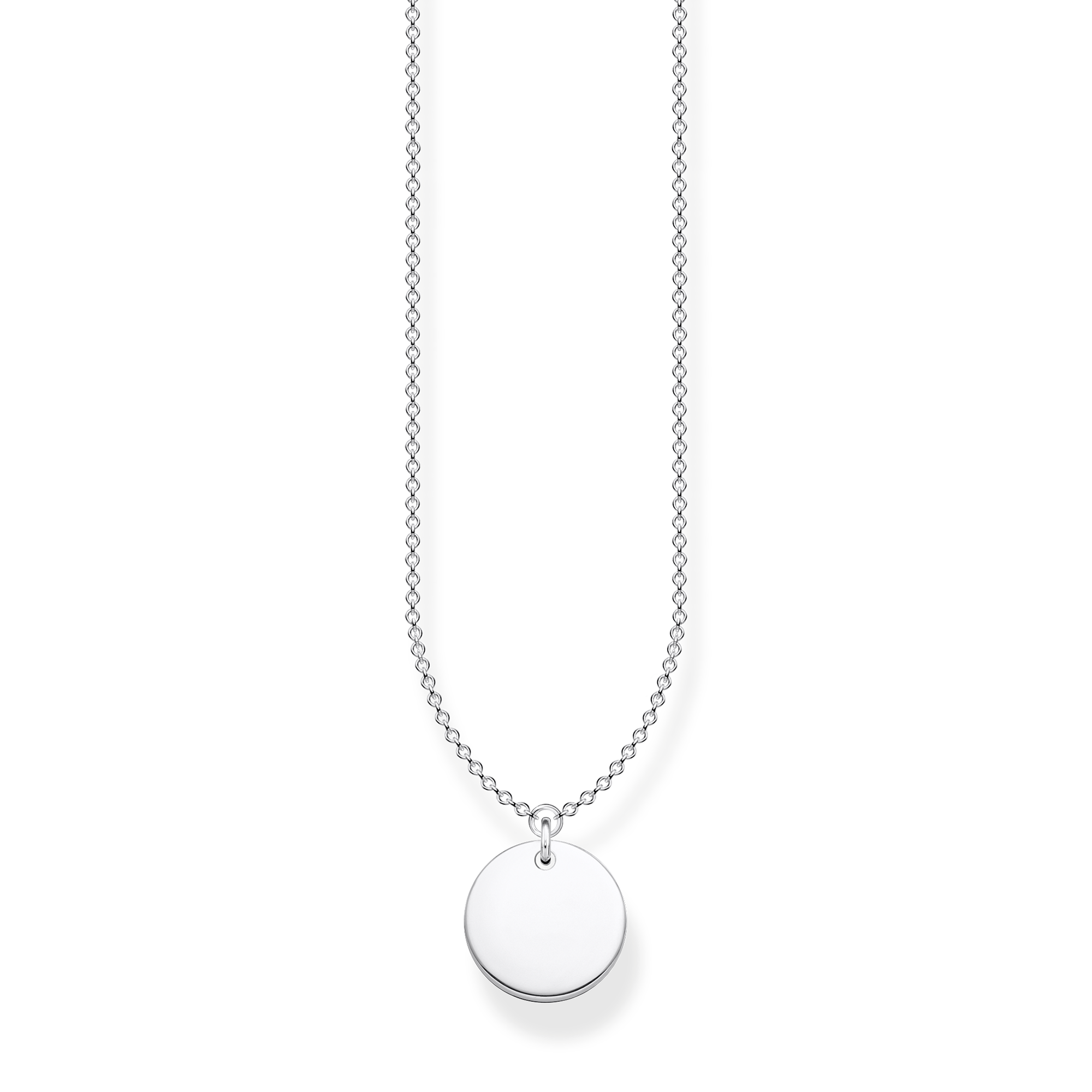 Thomas Sabo Necklace With Disc KE1958-001-21-L45V har en tunn silverkedja. Hänget är en rund platta.
Thomas Sabo Necklace With Disc KE1958-413-39-L45V har en tunn förgylld silverkedja. Hänget är en rund guldfärgad platta.