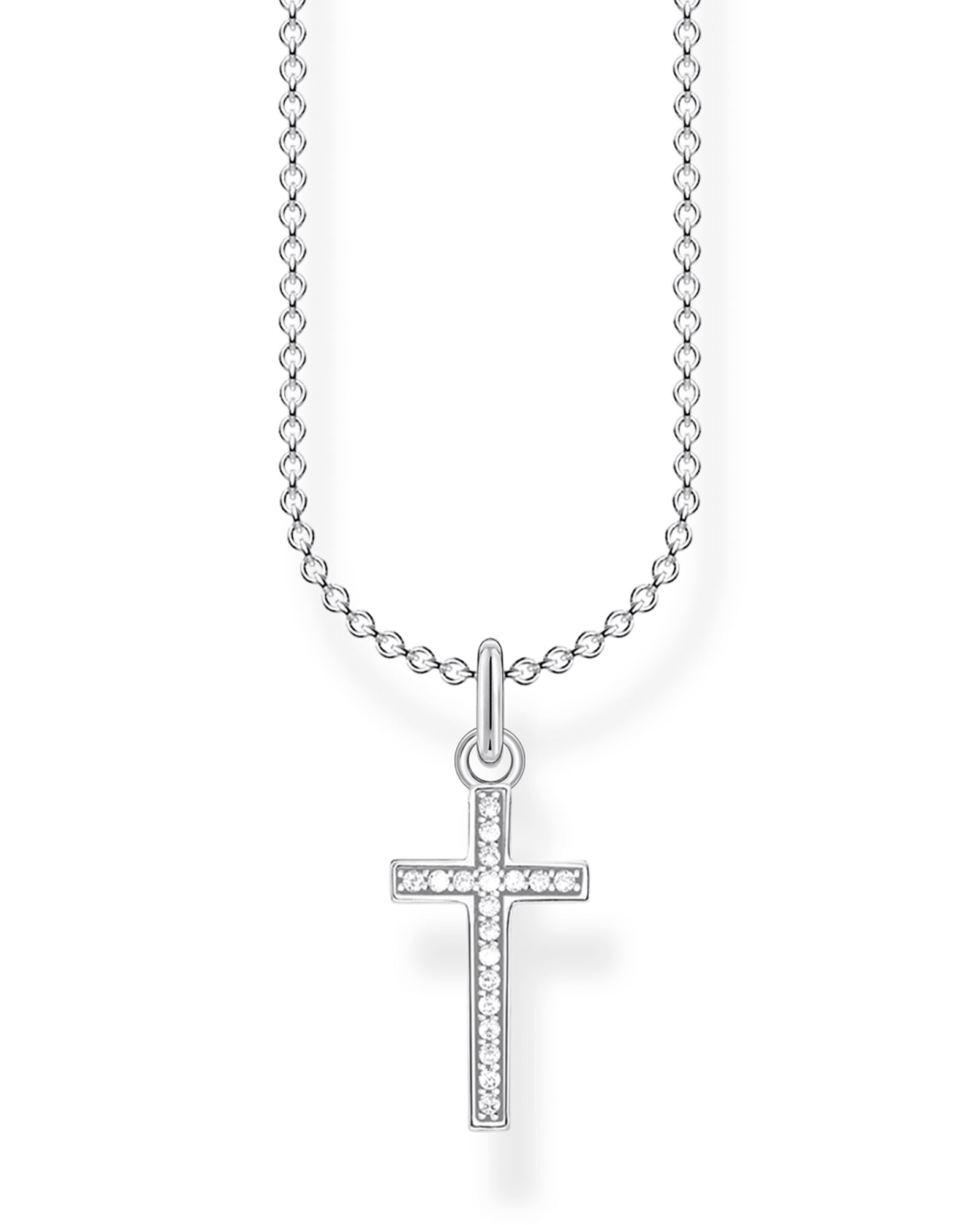 Thomas Sabo Cross Pavé KE2043-051-14-L45V halsband har en tunn silverkedja. Hänget är ett silverkors dekorerat med zirkoner.