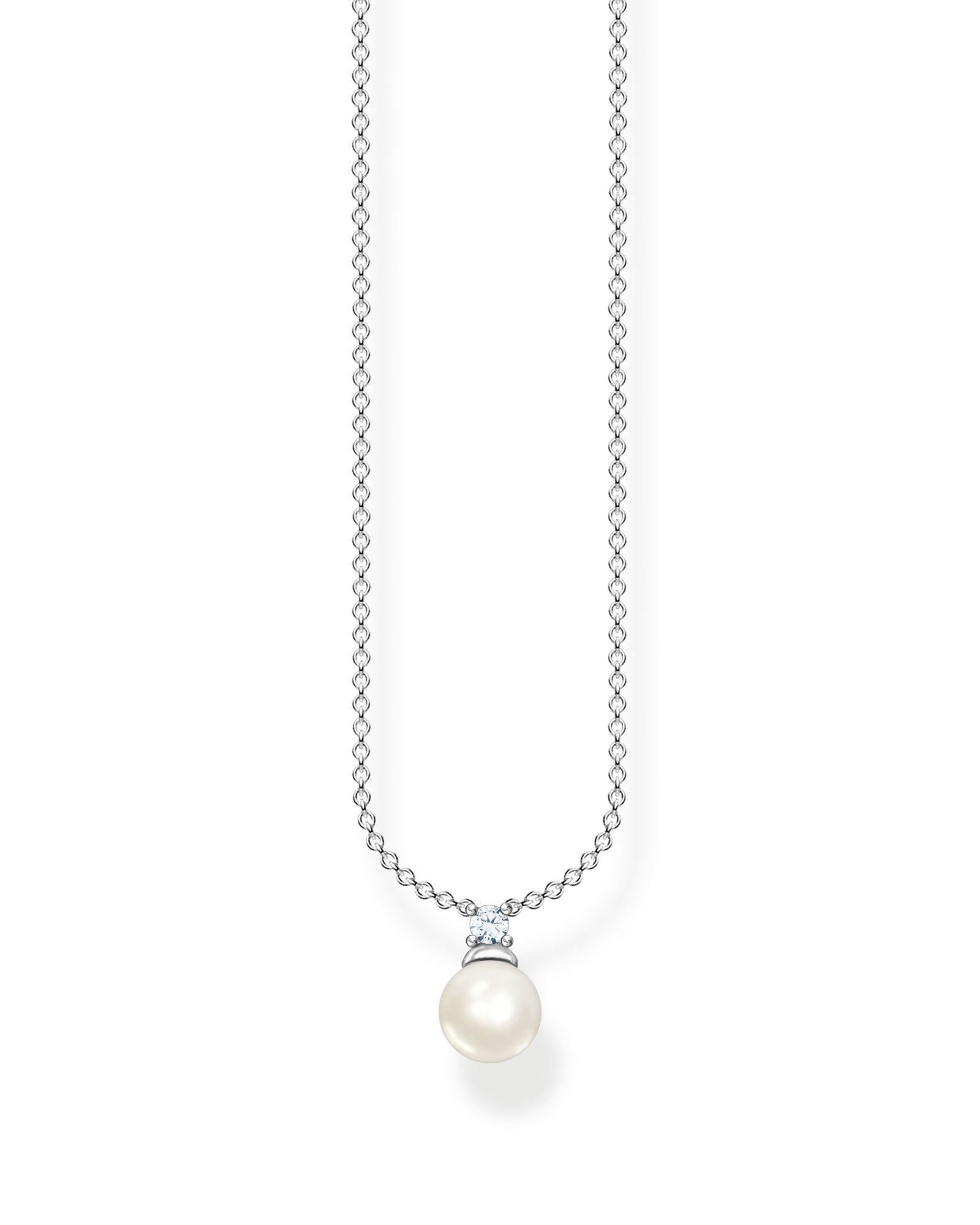 Thomas Sabo Pearl KE2121-167-14-L45V halsband med tunn silverkedja och pärlhänge.
