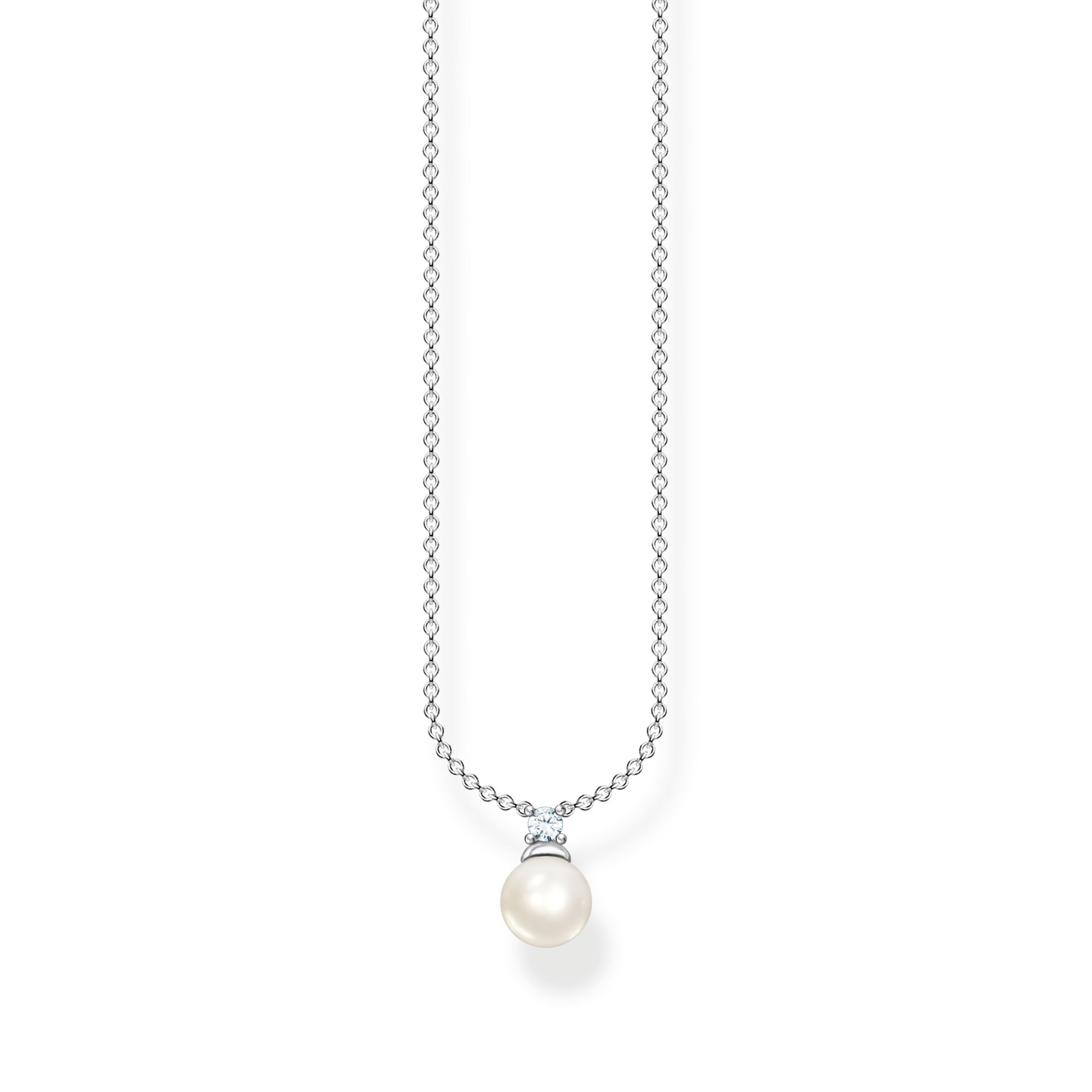 Thomas Sabo Pearl KE2121-167-14-L45V halsband med tunn silverkedja och pärlhänge.
