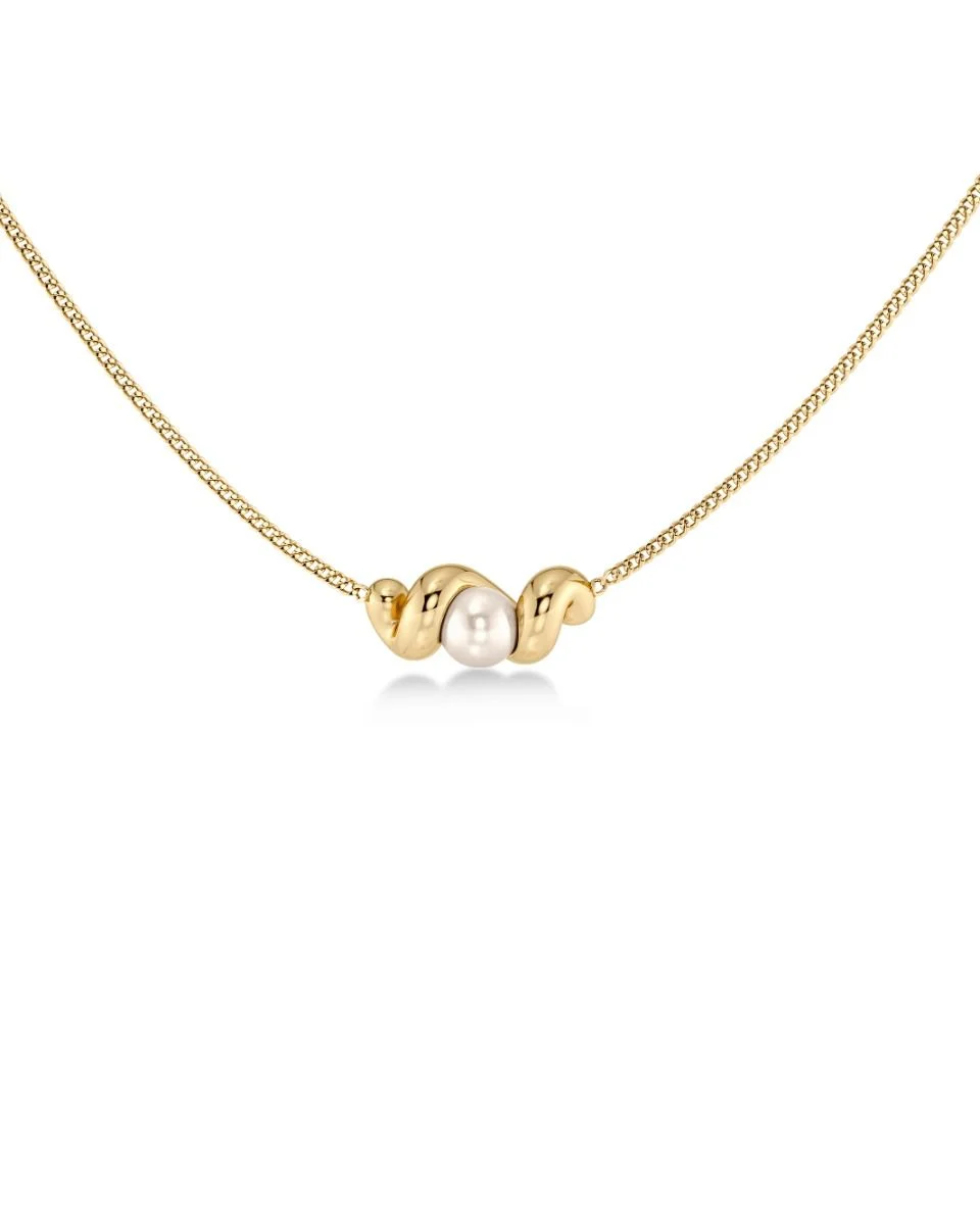 Guldpläterat Edblad Margot Necklace Gold pärlemorhalsband 130425 i närbild