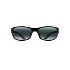 Urheilullisen tyylikkäät Maui Jim Twin Falls -aurinkolasit suoraan edestä kuvattuna. Kiiltävän mustat Gloss Black Fade -kehykset ja tummanharmaat Neutral Grey -linssit.