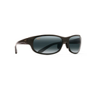 Maui Jim Twin Falls Gloss Black Fade -aurinkolasit etuviistosta kuvattuna. Pehmeän suorakaiteen muotoinen runko, joustavat Grilamid-aisat ja säädettävät Rabalon-nenätyynyt.
