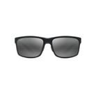 Klassiset ja urheilulliset Maui Jim Pokowai Arch -aurinkolasit suoraan edestä kuvattuna. Mattamusta Grilamid-runko ja tummanharmaat Neutral Grey -linssit.