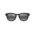 Klassiset pyöreät Maui Jim Koko Head -aurinkolasit suoraan edestä katsottuna. Mattamusta kokokehys, tyylikäs avaimenreikäsilta ja tummanharmaat linssit.