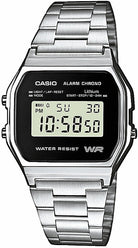 Casio Vintage A158WEA-1EF -digitaalikello teräsrannekkeella ja mustalla kellotaululla