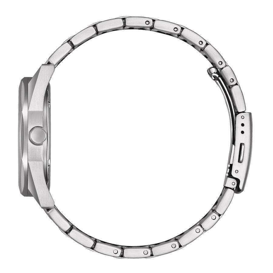 Citizen BM7620-83M klocka sedd från sidan, visar den tunna profilen på 9,7 mm och kronan i stål.