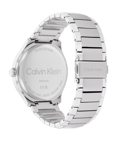Calvin Klein Define CK25200348 klockans baksida är silverfärgad.