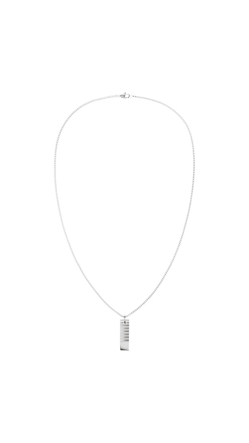 Teräksinen Calvin Klein Parallel CKJ35100085 -kaulakoru ja uritettu suorakulmainen riipus