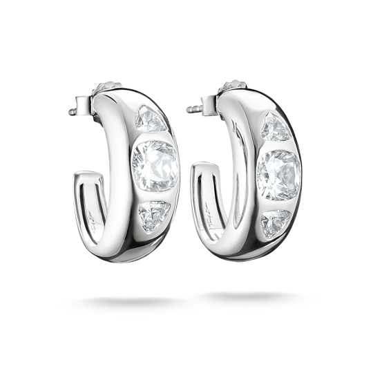Thomas Sabo Bold Elegance hoop-örhängen i silver med tre klara zirkonior.