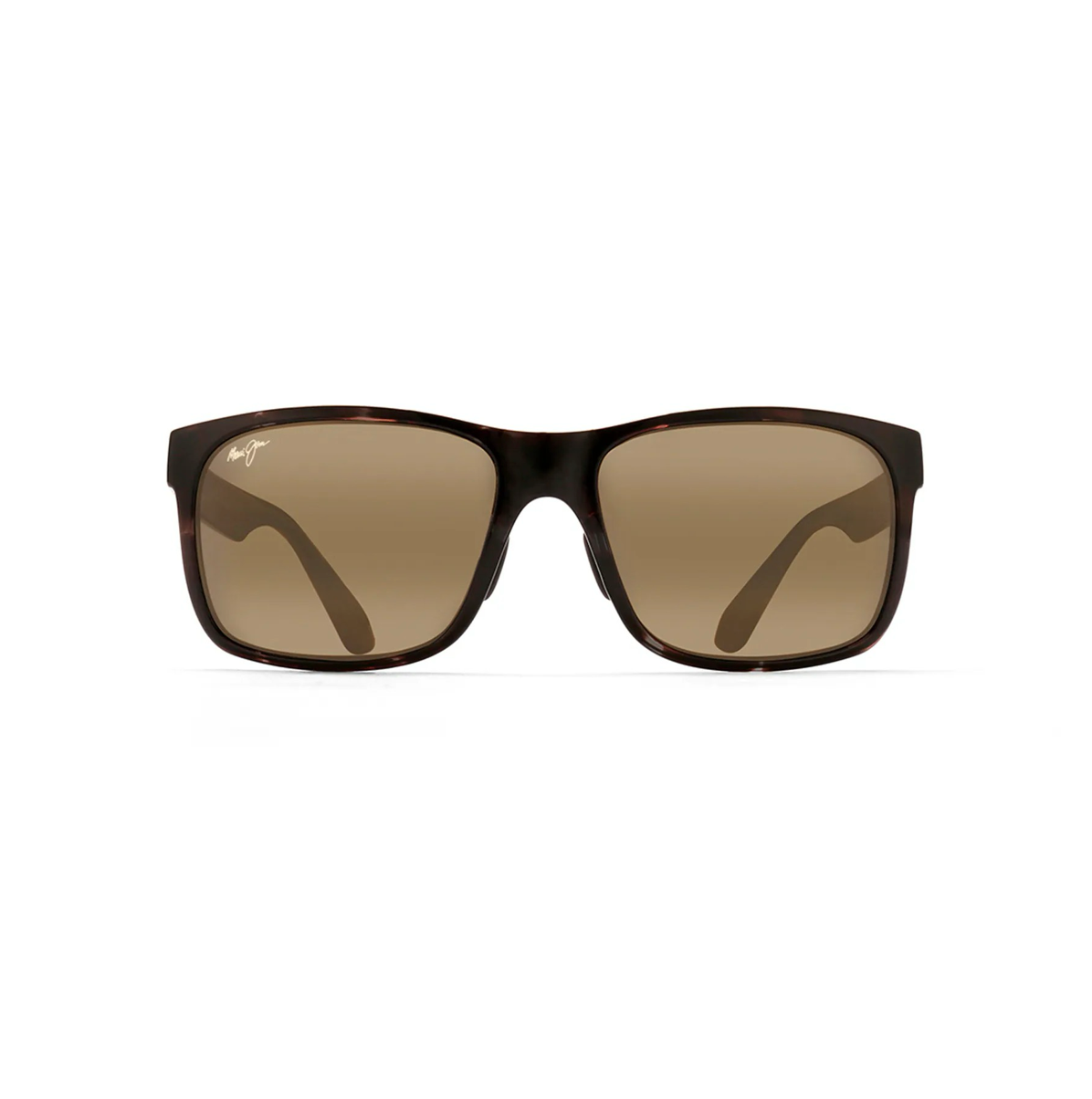 Hienostuneet Maui Jim Red Sands -aurinkolasit suoraan edestä. Harmaankirjavat Grey Tortoise -kehykset ja ruskehtavat HCL Bronze -linssit.