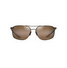 Ylelliset, suorakaiteen muotoiset Maui Jim Pu'u Kukui -aurinkolasit suoraan edestä kuvattuna. Pronssinvärinen Monel-metallirunko, tuplasilta ja ruskehtavat HCL Bronze -linssit.