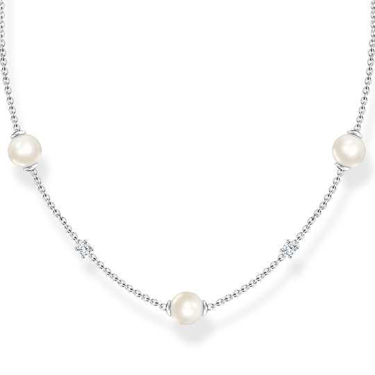 Thomas Sabo Pearls With White Stones halsband KE2120-167-14 består av pärlor och zirkoner fästa på en tunn silverkedja.