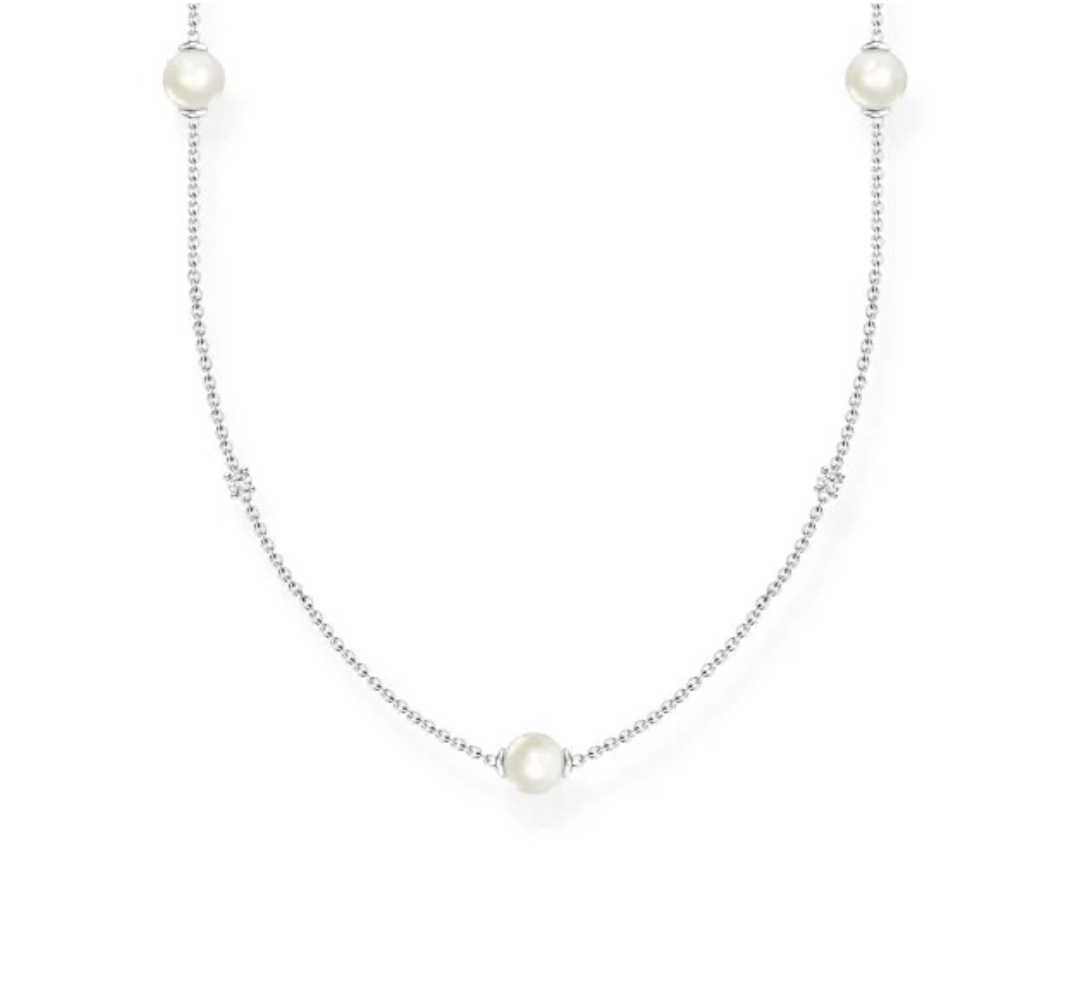 Pitkä 90 cm hopeinen Thomas Sabo KE2125-167-14-L90 -kaulakoru makeanvedenhelmillä ja zirkonioilla.