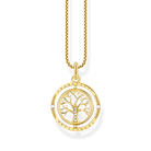 Thomas Sabo Tree Of Love KE2148-414-14-L45 halsband med tunn förgylld silverkedja och runt hänge bestående av två sammanlänkade ringar. I den inre ringen finns ett lövfattigt träd dekorerat med zirkoner. Den yttre ringen är också dekorerad med zirkoner.