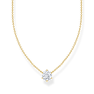 Thomas Sabo Necklace With Zirconia Pendant KE2210-414-14-L45V har en tunn förgylld silverkedja dekorerad med en rund vit zirkon.
