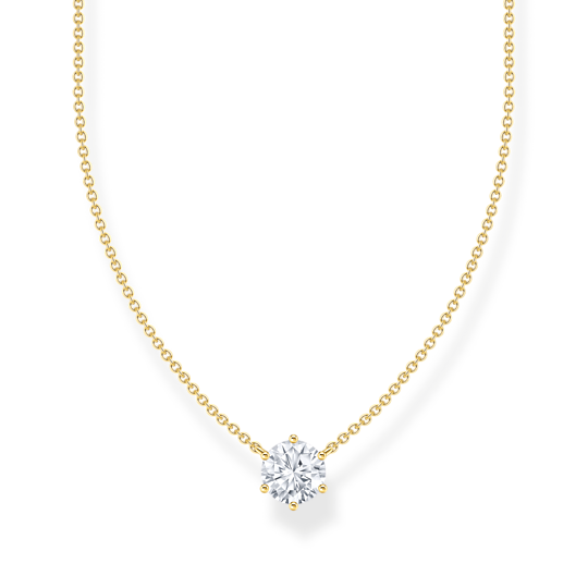 Thomas Sabo Necklace With Zirconia Pendant KE2210-414-14-L45V har en tunn förgylld silverkedja dekorerad med en rund vit zirkon.