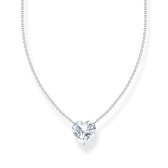 Thomas Sabo Necklace With Heart-shaped Pendant KE2211-051-14-L45V har en tunn silverkedja dekorerad med en hjärtformad vit zirkon.