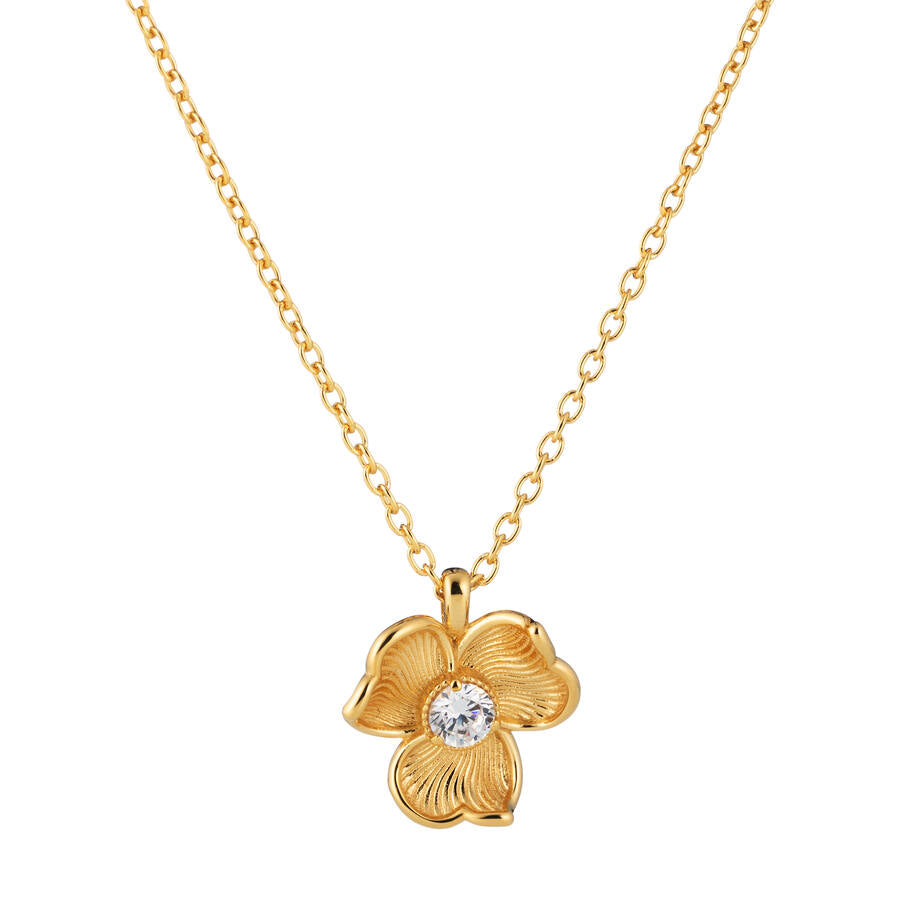 Guldpläterat Lumoava Anna halsband i silver med blomdesign och klar zirkonia.