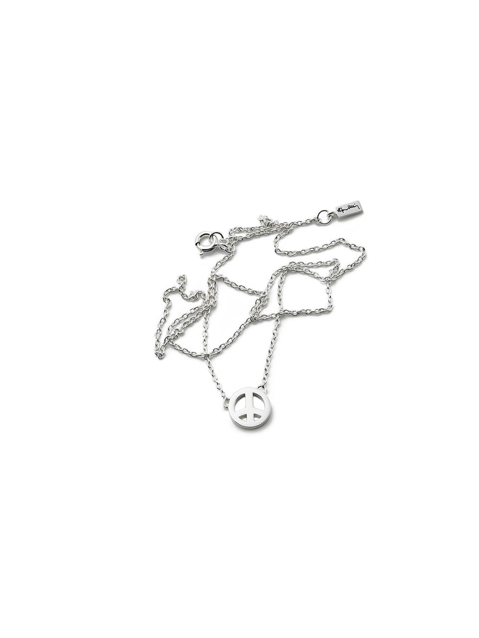 Efva Attling Mini Peace 10-100-00561 halsband har en tunn silverkedja med ett litet runt "peace"-märke fäst i mitten