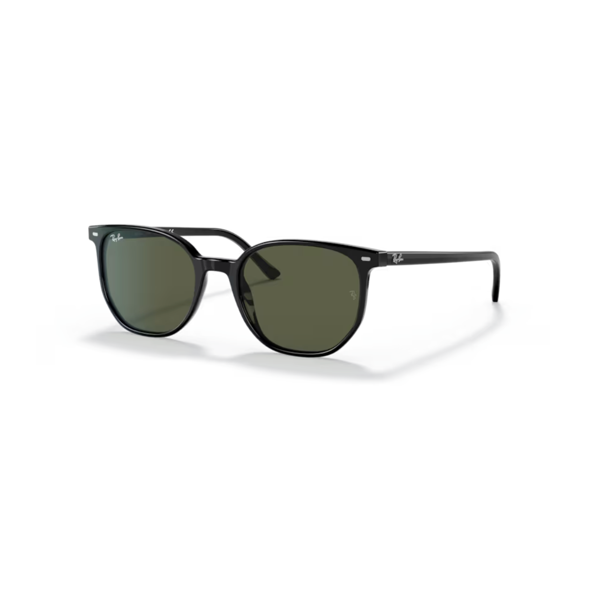 Ray-Ban Elliot 901/31 Black aurinkolasit kiiltävän mustalla kehyksellä ja vihreillä G-15 mineraalilasilinsseillä.