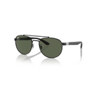 Ray-Ban RB3736 aurinkolasit kuvattuna viistosti edestä, korostaen mustaa metallista kaksoissiltaa, pyöristettyjä linssejä ja mustia sankoja.