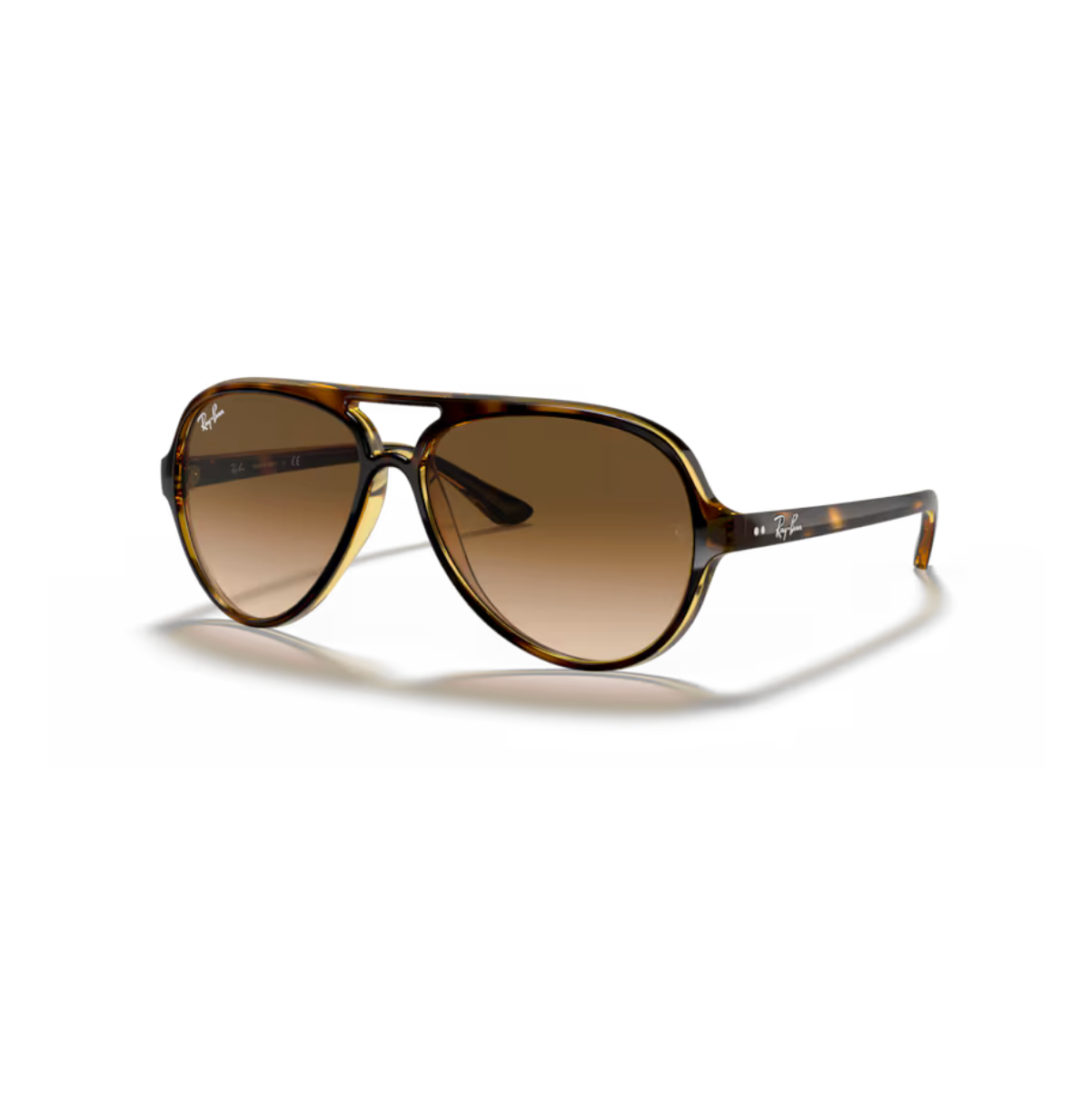 Ray-Ban Cats 5000 RB4125 aurinkolasit vaaleanruskealla havana-kuviolla ja ruskeilla liukuvärjätyillä linsseillä.