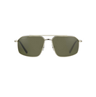 Geometriset Serengeti Wayne SS546001 -aurinkolasit suoraan edestä kuvattuna. Vaaleakultainen metallikehys (Light Gold), klassinen tuplasilta ja vihreät Mineral Polarized 555nm -mineraalilinssit.