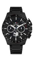 Miesten musta Tommy Hilfiger TH1792262 -kronografikello tummanharmaalla kellotaululla.