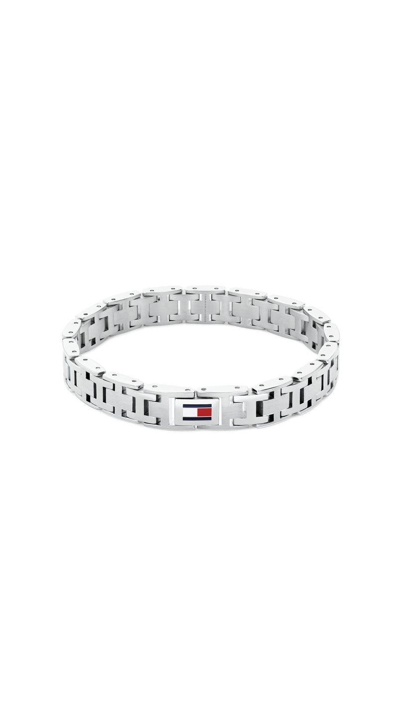 Silverfärgat Tommy Hilfiger stålarmband för herrar.