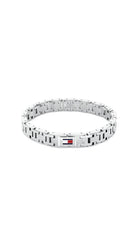 Hopeanvärinen Tommy Hilfiger -teräsrannekoru miehille.