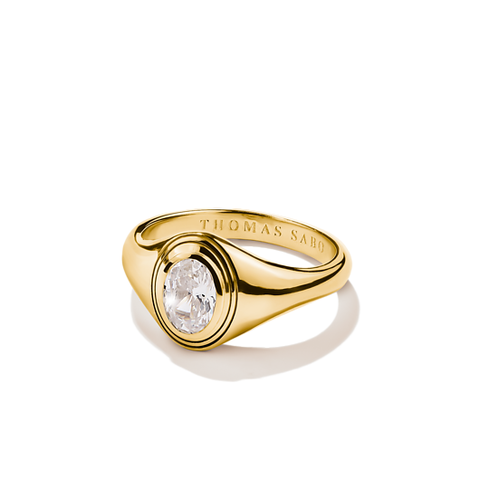 Minimalistinen Thomas Sabo Bold Elegance -sormus kirkkaalla kivellä ja ylellisellä kultaviimeistelyllä.