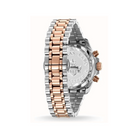 Baksidan av Thomas Sabo Divine Spirit WA0221-272-201 damklocka. Bilden visar boettbaksidan i stål med gravyr samt det tvåfärgade jubilee-stålarmbandet och viklåset.