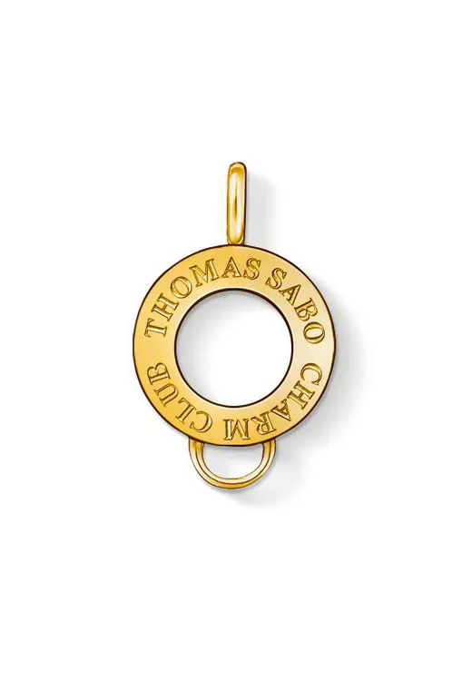 Kullanvärinen pyöreä Thomas Sabo Charm Club X0184-413-12 -charminpidike THOMAS SABO CHARM CLUB -kaiverruksella.