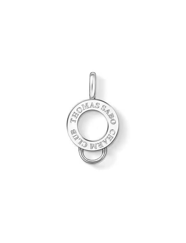 Hopeinen pyöreä Thomas Sabo Charm Club X0241-001-12 -charminpidike THOMAS SABO CHARM CLUB -kaiverruksella.