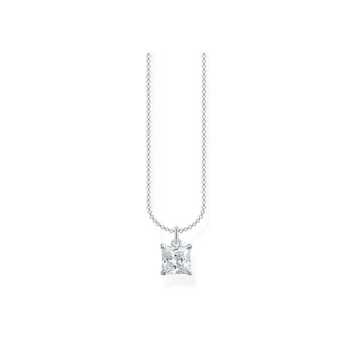 Thomas Sabo Necklace Stone Silver KE2156-051-14-L45V har en tunn silverkedja dekorerad med en fyrkantig vit zirkon.