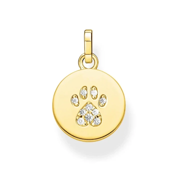 Pyöreä kullanvärinen Thomas Sabo PE882-414-14 Cat Paw -hopeariipus zirkonioilla koristellulla kissantassulla.